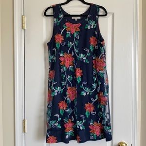 Swing Dress with Embroidered Flowers